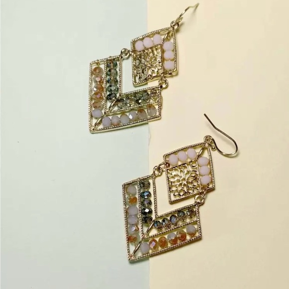Elegant Gold and Multicolor Geometric Earrings - Picture 3 of 5